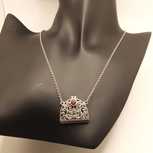 Unique Vintage Silver, Marcasite and Garnet Purse Necklace - EUC